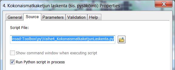 py ja määritä se työkalun skriptiksi. Varmista, että työkalun tiedostopolku viittaa omaan työskentelykansioosi!