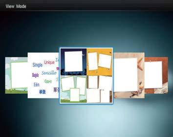 Diaesityksen kuvien järjestyksen valitseminen 1 Valitse aloitusnäytössä [Settings] ja paina 2 Valitse [Slideshow] ja paina OKpainiketta. 3 Valitse [View Mode] ja paina OKpainiketta.
