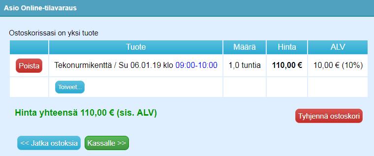 VERKKO-OSTOSKORI JA VARAUSTEN MAKSAMINEN Nettipalvelussa tehtäville varauksille tuotetaan nettikäyttöliittymään verkko-ostoskori, jolla käyttäjä vahvistaa ja maksaa varauksensa.