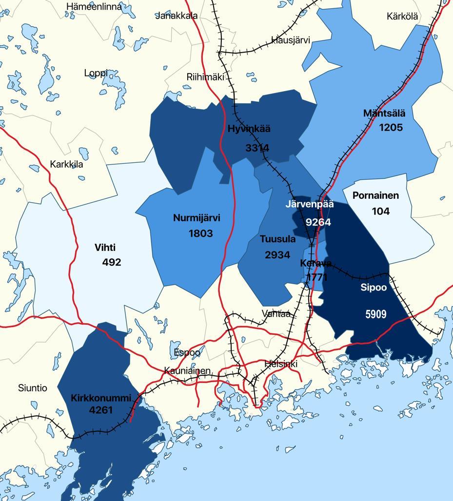 Kuuma kuntien määrällinen väestönkehitys 2018-2040 Oheisessa kartassa on kuvattu KUUMA-kuntien määrällistä