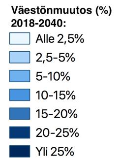 Kuuma kuntien suhteellinen väestönkehitys 2018-2040 Oheisessa kartassa on kuvattu KUUMA-kuntien suhteellista väestönmuutosta kuntatasolla vuosina 2018-2040.