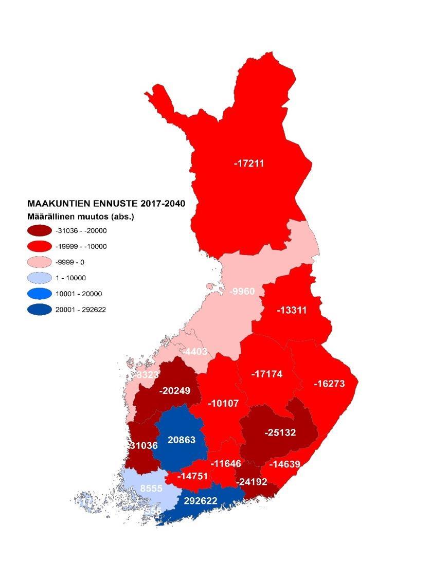 Maakuntien määrällinen ja suhteellinen