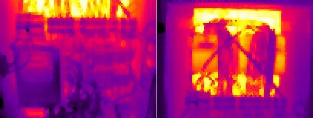 lämpötilamittausten jälkeen n. 120 ja kuvissa keltaisena näkyvän kiinnityslevyn yli 70. 24 Kuva 11. Lämpökamerakuvat EM1-keskus 5.