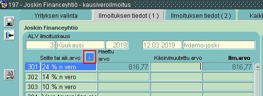 Jos ilmoituksella on ALV-tilanne muuttunut, siitä luodaan muutosilmoitus (Yrityksen valinta -välilehdeltä) ja sen jälkeen kerrotaan miksi muutos on tehty kirjaamalla ALV-muutokselle oikeat syykoodit