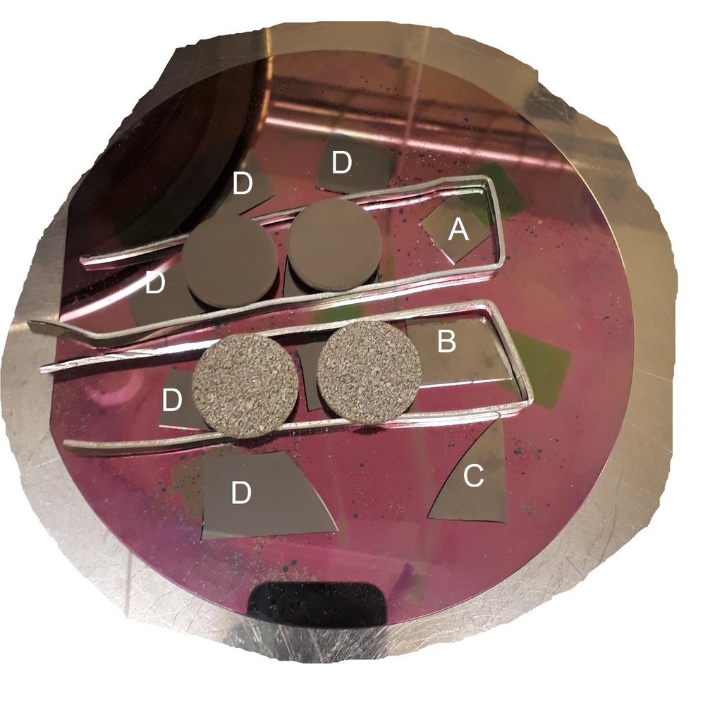 wafer chips, as well as on plate placed in reactor.