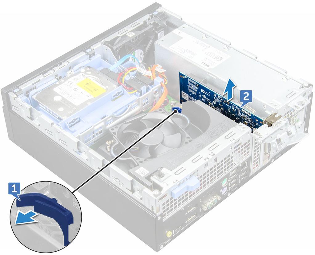 5 Irrota muut PCIe-laajennuskortit toistamalla nämä vaiheet. PCIe-laajennuskortin asentaminen 1 Aseta laajennuskortti emolevyn liitäntään.