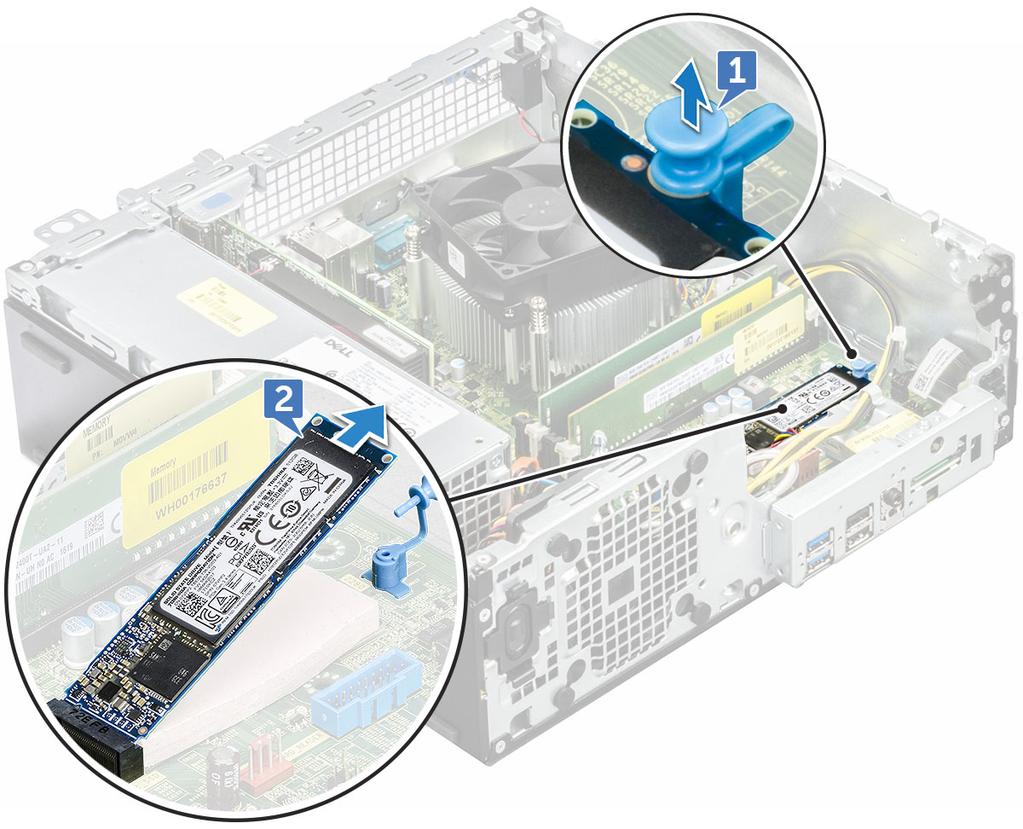 b c d jäähdytysvaippa etukehys kansi 7 Noudata Tietokoneen sisällä työskentelyn jälkeen -kohdan ohjeita. M.2 PCIe SSD M.