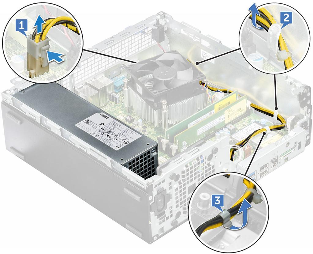 3 Asenna seuraavat: a b c d e f M.2 PCIe SSD Optinen asema jäähdytysvaippa 2,5 tuuman kiintolevykokoonpano etukehys kansi 4 Noudata Tietokoneen sisällä työskentelyn jälkeen -kohdan ohjeita.