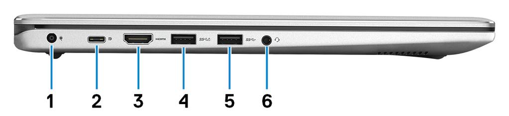 Vasen GUID-87F8E205-EF5D-40AF-B856-E3750FC8ABE5 1 Verkkolaiteportti Verkkolaitteen kytkentään virran saamiseksi tietokoneelle ja akun lataamiseksi. 2 USB 3.