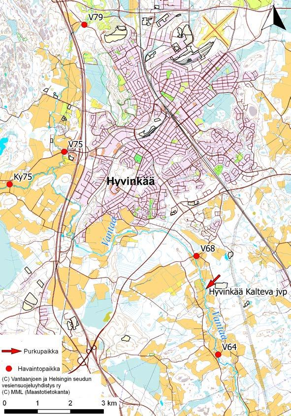 5.2 Vantaanjoen keskijuoksu Vantaanjoen keskiosassa eli Hyvinkään ja Nurmijärven kuntien alueella jokiuomaa on noin 40 km.