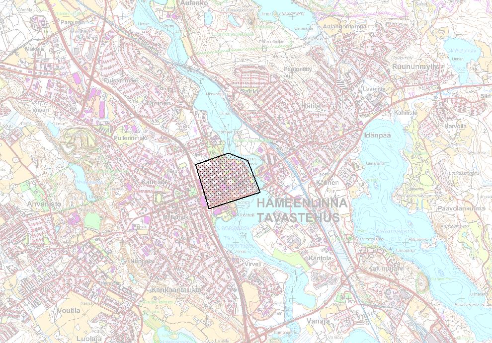 4.1.1 Kanta-Hämeenlinnan ruutukaava-alue Kanta-Hämeenlinnan ruutukaava-alue rajautuu pohjoisessa Niittykatuun, idässä Arvi Kariston katuun, etelässä Paasikiventiehen ja lännessä Kaivokatuun.