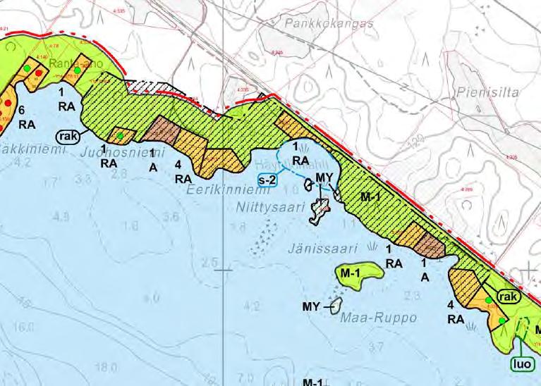 Kumottava ranta-asemakaava-alue merkitty rak-rasteroidulla alueella.