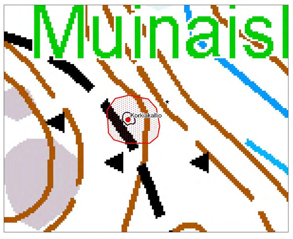 Korkiakallion röykkiö mustalla viivalla,