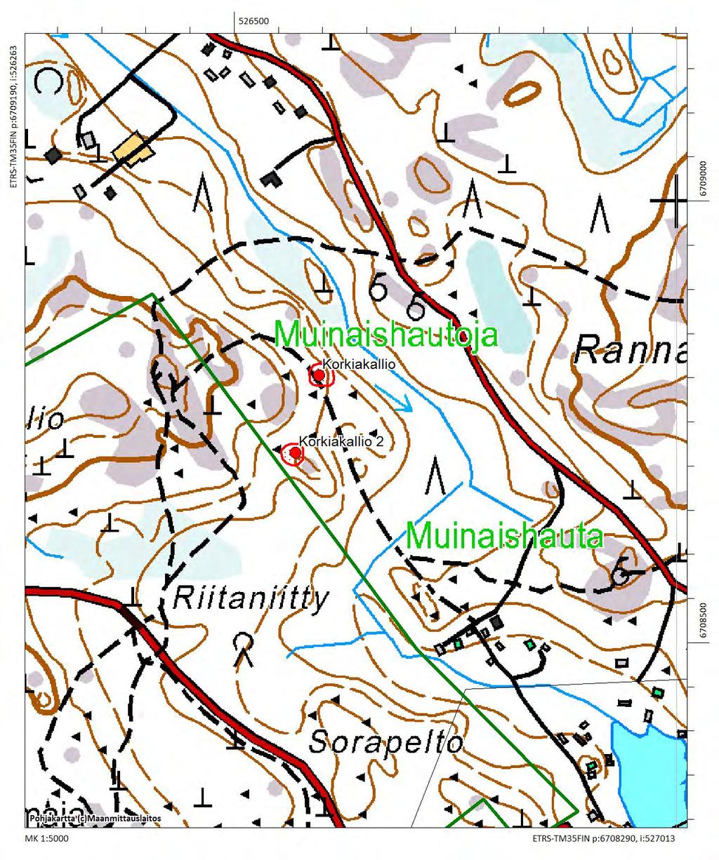 Korkiakallion kohteet 1:5000.