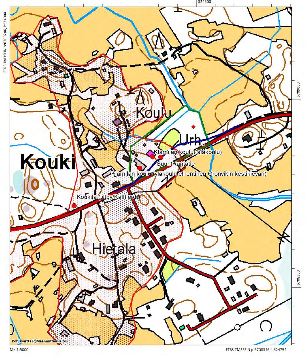 Klamilan vanhan koulun lähistön kohteet 1:5000.