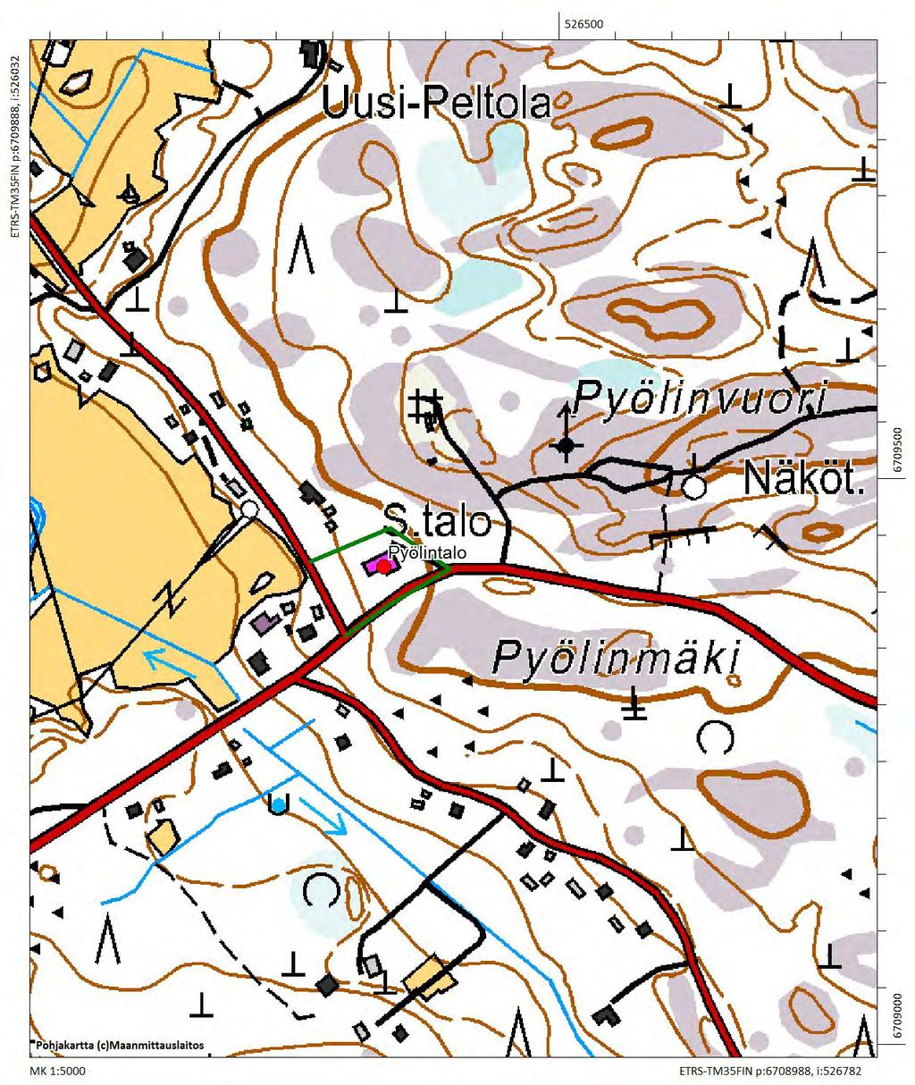 Pyölintalon sijainti 1:5000.