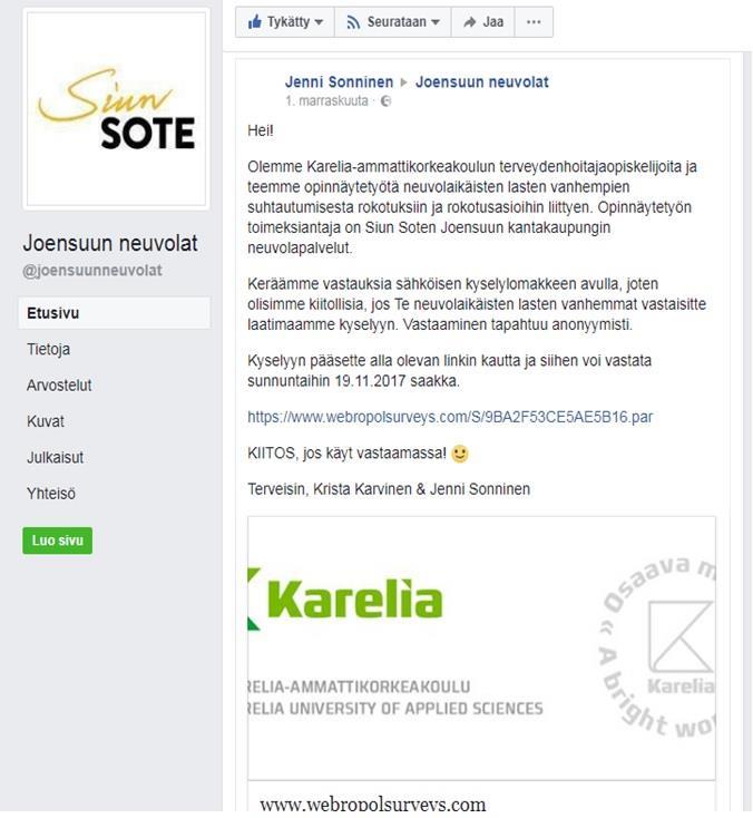Facebook-päivitys