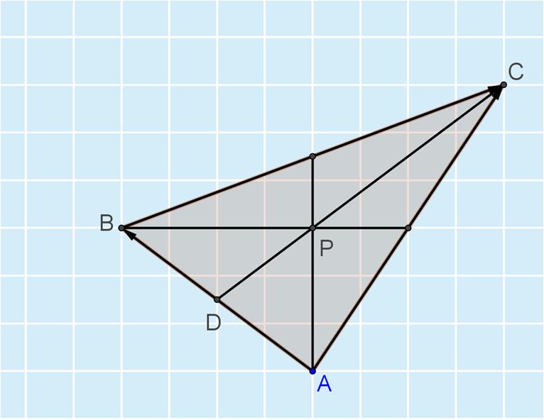 7. a) Piirretään kuva. Merkitään sivun AB keskipistettä kiraimella D. Mediaanilauseen mukaan piste P akaa anan DC suhteessa :.