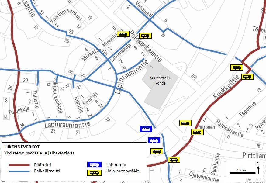 Jalankulku ja pyöräily Suunnittelukohteen autoliikenne ei risteä kohteen läheisyydessä jalankulun ja pyöräilyn väylien kanssa.