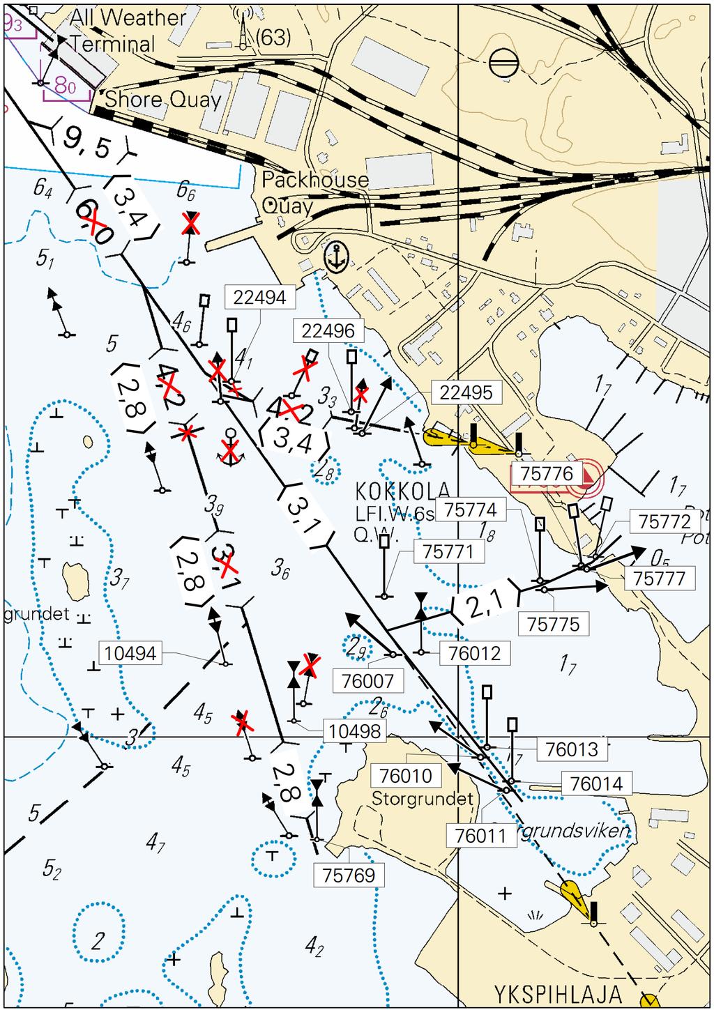 Kuva viitteeksi, karttaotteet ei merikartan mittakaavassa / Bild för referens, kortutdrag inte i sjökortets skala / Image for reference, chart extracts not to scale of chart ( FTA, Vaasa/Vasa 2017 )