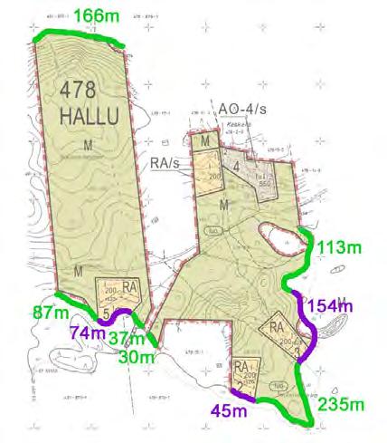 Raudastenmaa (karttaosa 2) Raudastenmaalle on osoitettu neljä loma-asuntojen rakennuspaikkaa (RA) ja yksi rakennuspaikka pysyvään asumiseen (AO-4/s).