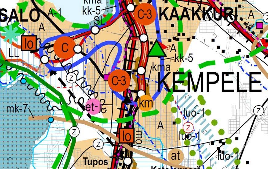 Kempeleen asemakaavan muutos 16 Kortteli 8093 tontti 6 Ote Pohjois-Pohjanmaan maakuntakaavojen epävirallisesta yhdistelmäkartasta.