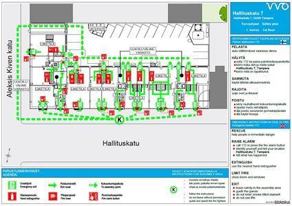 Sivu 16 / 34 3. Rakennuksen turvallisuusjärjestelyt 3.1. Turvallisuuskartat Turvallisuuskartat ovat opastepiirustuksia, joihin on merkitty hätätilanneohjeiden lisäksi turvallisuuteen liittyviä tietoja.
