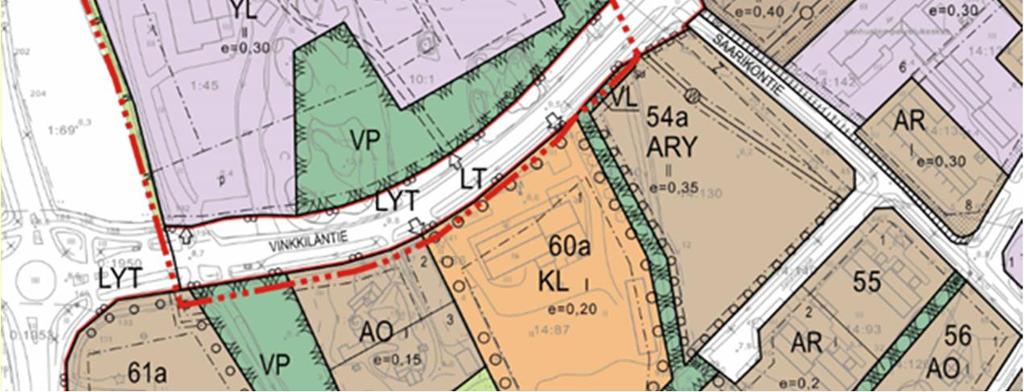 Asemakaavassa muutosalueelle on osoitettu seuraavia aluevarauksia: o YL Julkisten lähipalvelurakennusten korttelialue o ET Yhdyskuntateknistä huoltoa palvelevien rakennusten ja laitosten alue o VP/P
