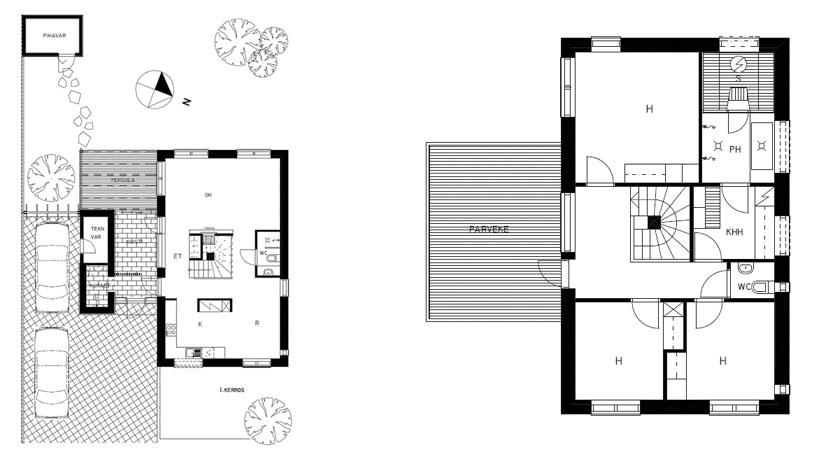 Suunnittelija: Virpi Pääjärvi POHJAIDEA 3, HA 124+13,5 M² Tämä on kaupunkitalomallistomme suosituin perusmalli, joka