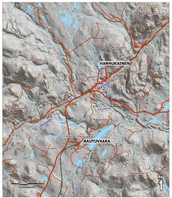 14 (97) Kuva 4-6. Hannukaisen ja Rautuvaaran alueen topografia (Ramboll Finland Oy 2013b). 4.5 Luontoympäristö ja maankäyttö Hannukaisen-Rautuvaaran alue kuuluu pohjoisboreaaliseen kasvillisuusvyöhykkeeseen, jossa kasvillisuus on karua.