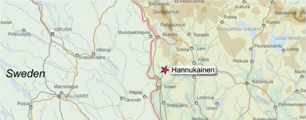 9 (97) 4 HANKEALUE JA SEN YMPÄRISTÖ 4.1 Sijainti Hannukaisen kaivoshanke sijoittuu Länsi-Lappiin, noin 25 km päähän Kolarin keskustaajamasta koilliseen.