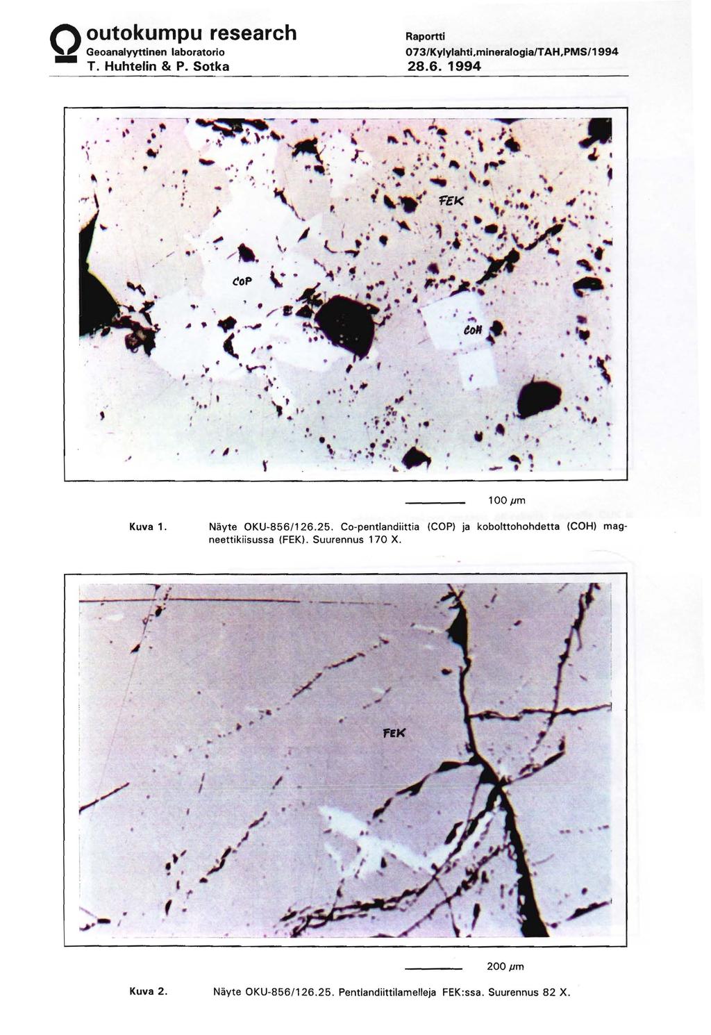 Q ~~~~~.~.'?.~!~search T. Huhtelin & P. Sotka. r ' ',,,.... t ' I ( /... ~ - ~. /.. I' ' 073/Kylylahti,mineralogia/TAH,PMS/1994 28.6. 1994 - - --- tf,, A I.,; t o ' \...... '... ~.. -!.. -,---- ':"".
