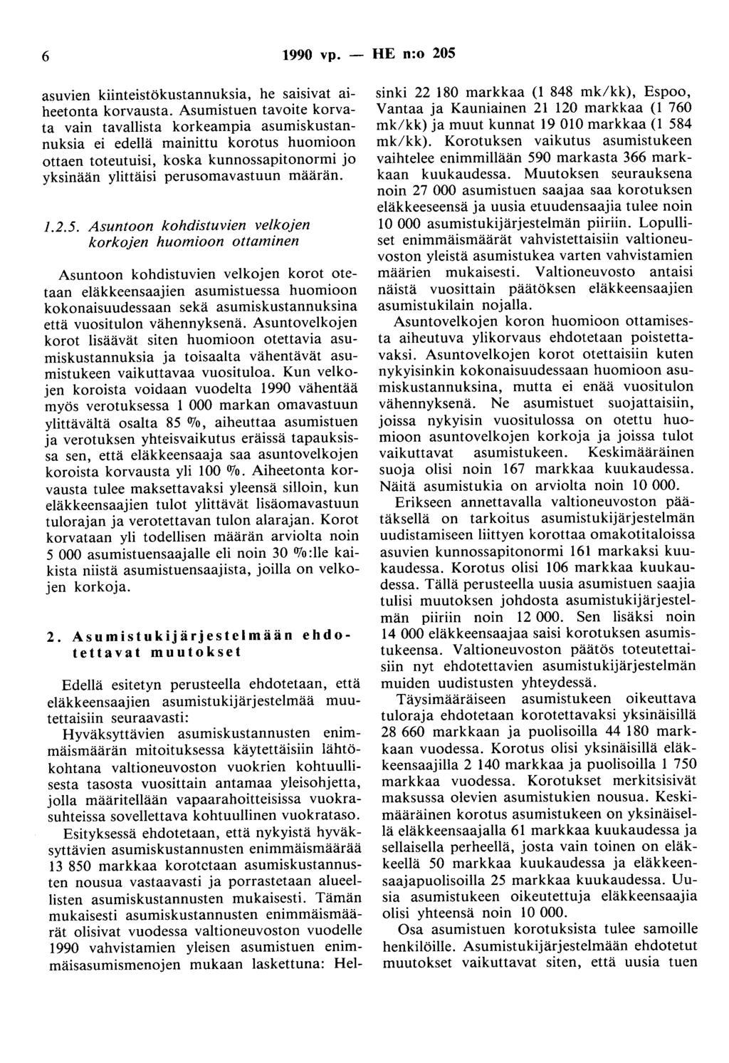 6 1990 vp. - HE n:o 205 asuvien kiinteistökustannuksia, he sms1vat aiheetonta korvausta.