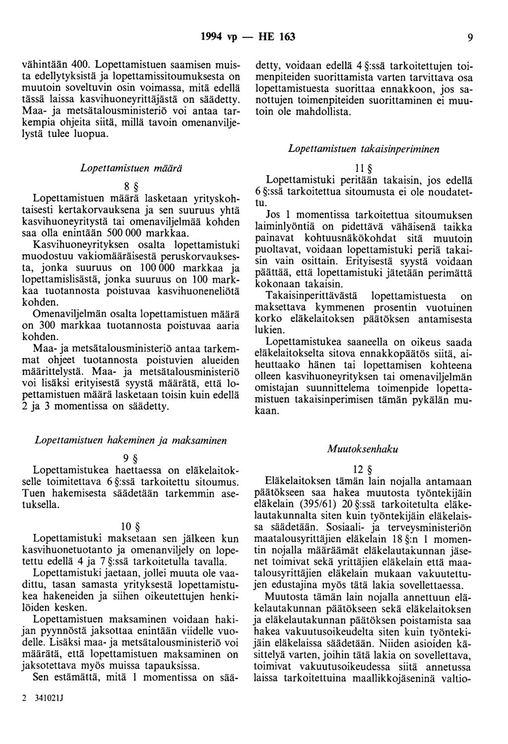 1994 vp - HE 163 9 vähintään 400.