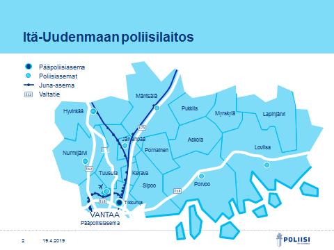 33 7 TUTKIMUSTULOKSET 7.1 Lakiuudistuksen vaikutus rikostutkintaan Itä-Uudellamaalla Kuva 1. on piirroskuva Itä-Uudenmaan poliisilaitoksen alueesta ja alueen poliisiasemista.