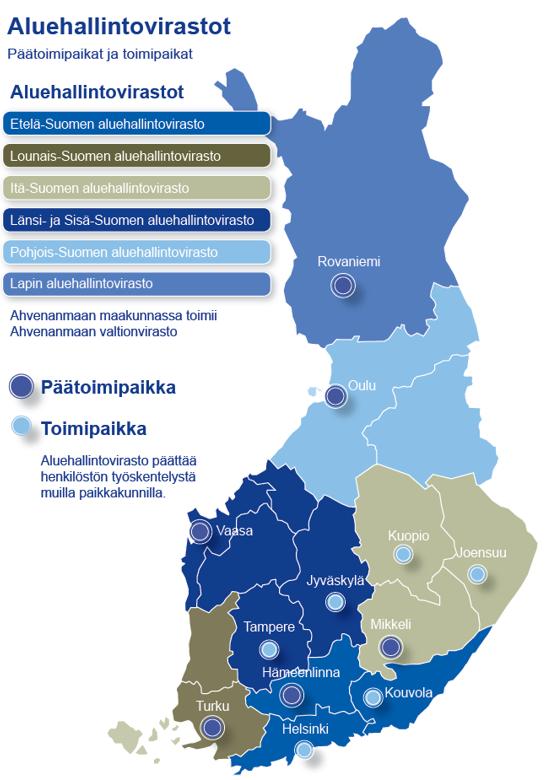 LÄNSI- JA SISÄ-SUOMEN ALUEHALLINTOVIRASTO Länsi- ja Sisä-Suomessa 85 kuntaa viiden eri maakunnan alueella Viraston päätoimipaikka Vaasassa, muut toimipaikat Tampereella ja Jyväskylässä.