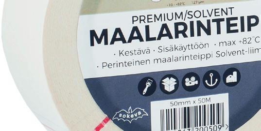 MAALARINTEIPIT MAALARINTEIPPI PREMIUM - SRS200 Maalarinteippi Premium on kestävä, sisäkäyttöön tarkoitettu teippi, joka kestää korkeita lämpötiloja (enintään +82 C).