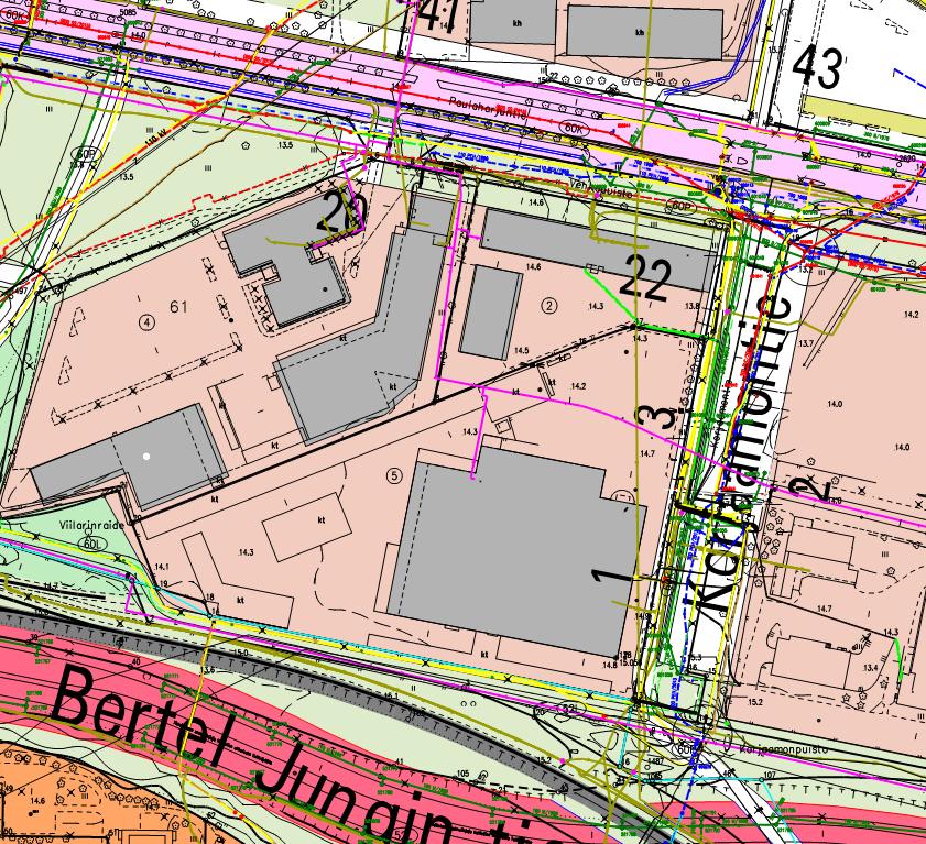 (Google Maps) Kunnallistekniikka Suunnittelualueen tontin läpi kulkee itä-länsisuunnassa kaukolämmön korttelijohto, joka tulee idän puolen korttelista Korjaamontien yli ja jatkaa naapuritontin kautta