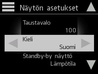 2.1 Kieli Kielen valitseminen 1. Aktivoi näyttö koskettamalla, ja siirry päävalikkoon painamalla -kuvaketta aloitusnäytön vasemmassa yläkulmassa. 2.