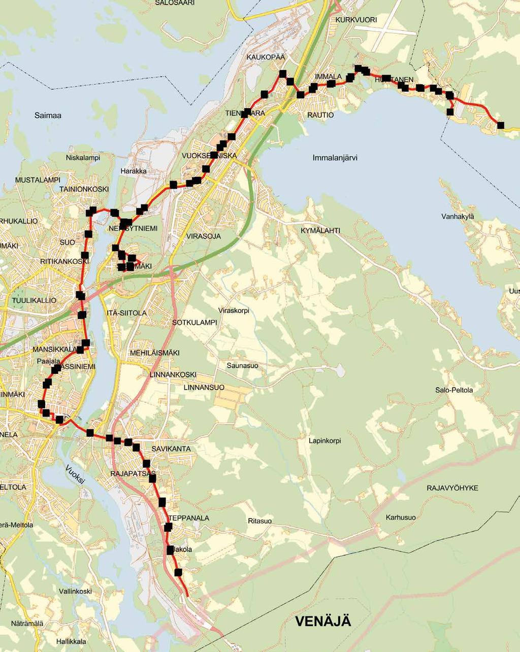 3 Reitti: Päivärannantie - Niskapietiläntie - Kaukopäänkatu - Ruokolahdentie - Vuoksenniskantie - Sienimäenkatu - Rouskunkatu - Liekokatu - Sienimäenkatu - Vuoksenniskantie -