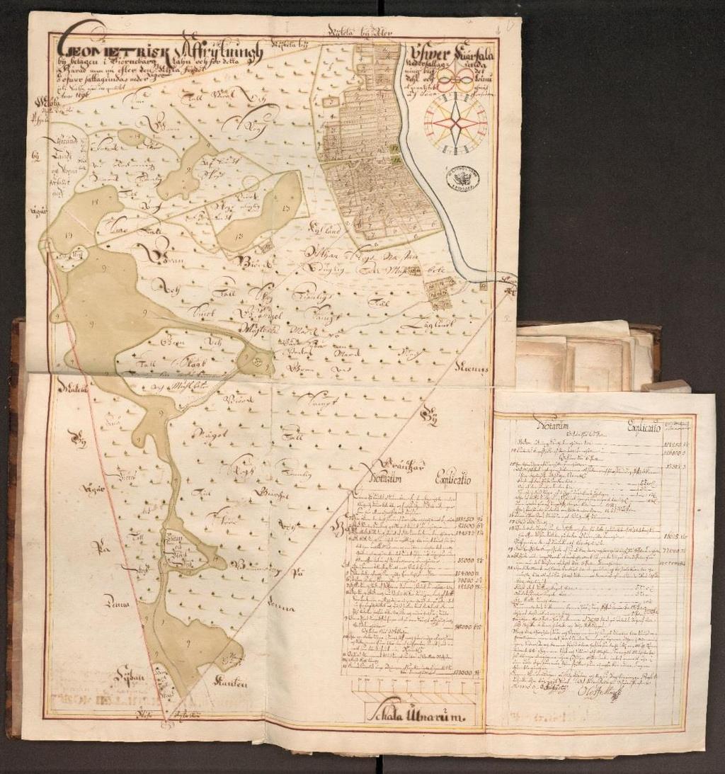 Tämä kartta on piirretty vuonna 1696 ja sen avulla on arvioitu kylän omistusten laatua.