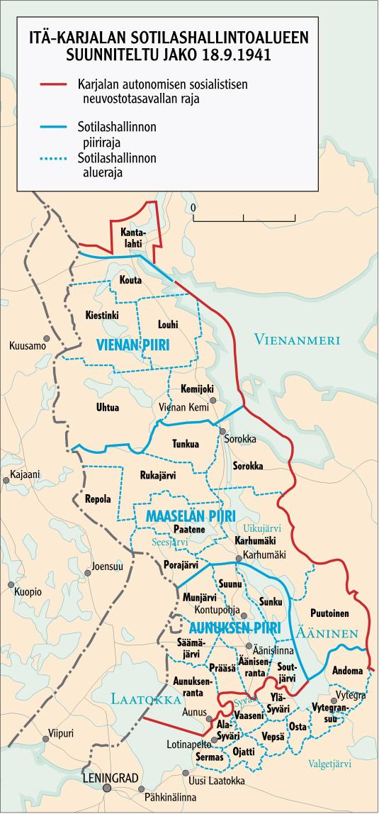 Vasemmalla: VIENAN PIIRI Raunio, Ari, Sotatoimet Suomen sotien 1939-45 kulku kartoin, Porvoo 2004, s.