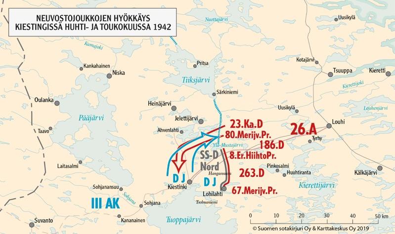 D Syväriltä Kiestinkiin Suomen sotakirjuri Oy & Karttakeskus Oy 2019 Raunio, Ari, Sotatoimet