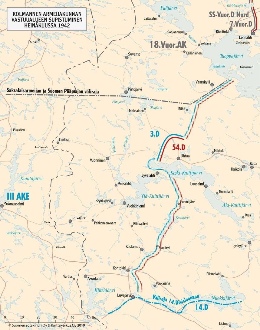 III AK IRROTETTIIN 1942 HEINÄKUUSSA SAKSALAISARMEIJAN ALAISUUDESTA - saks. Lapin Armeija muuttui 20.Vuori