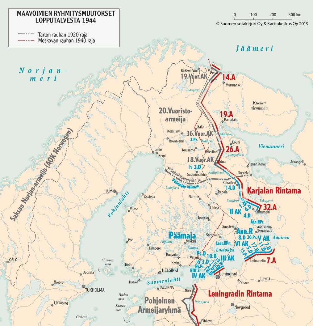 POHJOIS-VIENAN PUOLUSTUS MAALISKUUSSA 1944 SAKSALAISELLE 20.VUORISTOARMEIJALLE - 18.Vuor.AK otti rintamavastuun Uhtuan suunnalla - III AKE siirrettiin Karjalan kannakselle - 3.