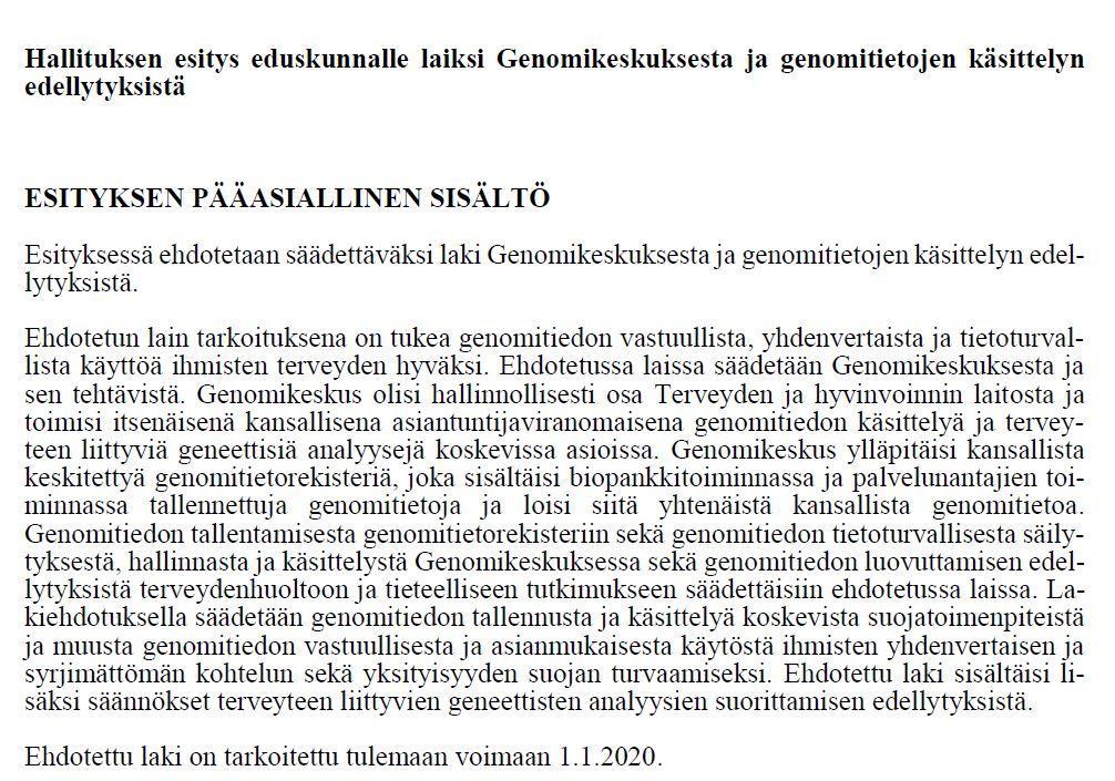 Genomilaki lausuntokierrokselle 9.5.