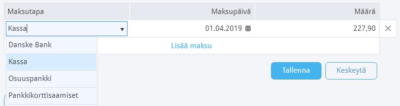 ! Suosittelemme tekemään kirjanpitoa siten, että ohjelmaan syötetään ensin kaikki kauden myynti- ja ostolaskut ja vasta sen jälkeen kohdistetaan tiliotteen avulla maksut Maksutapahtumina oikeisiin