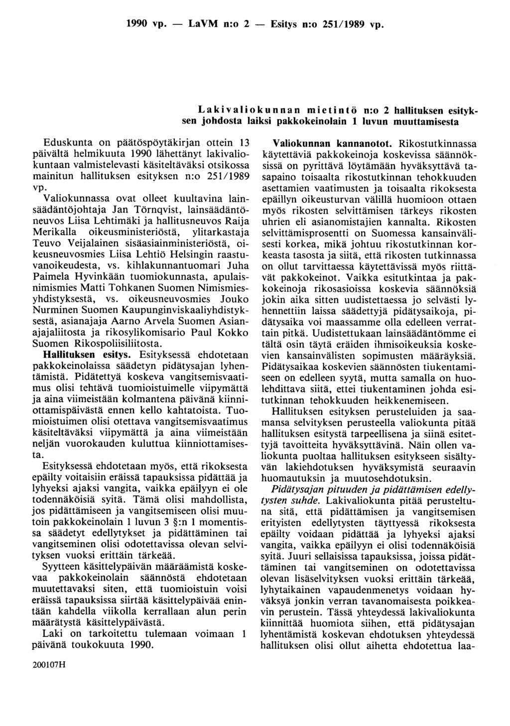 1990 vp. - LaVM n:o 2 - Esitys n:o 251/1989 vp.