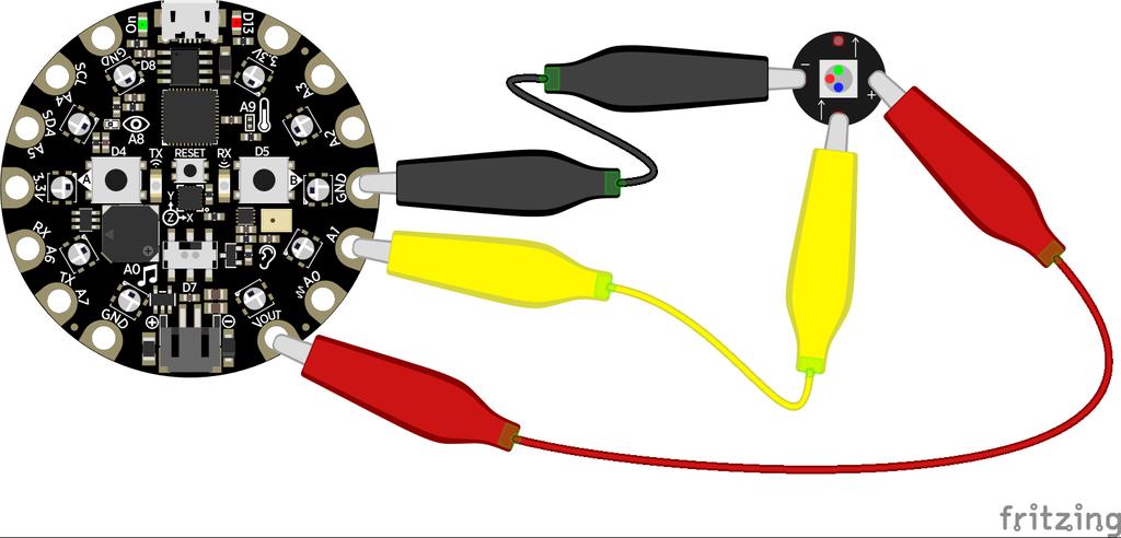 NeoPixel RGB-LEDien kytkennät Yksinkertaisista ledeistä poiketen RGB-ledien kytkennässä tarvitaan kolmea johdinta.