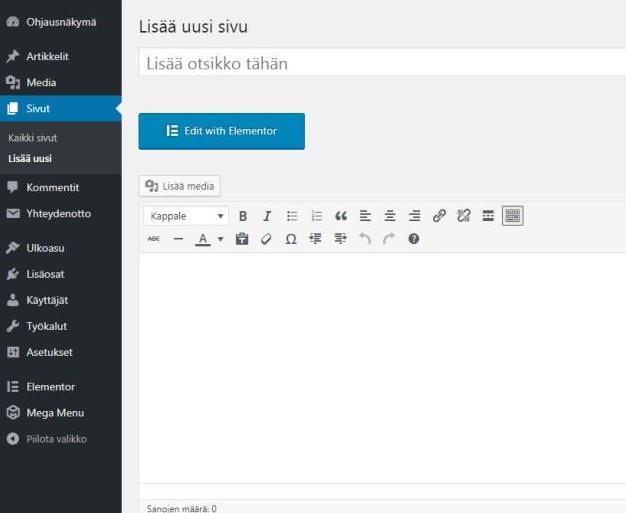 3.6 Käytetyt lisäosat Toteutuksessa käytettiin Elementor-lisäosaa, jonka valitsin sen helppouden ja selkeyden vuoksi.